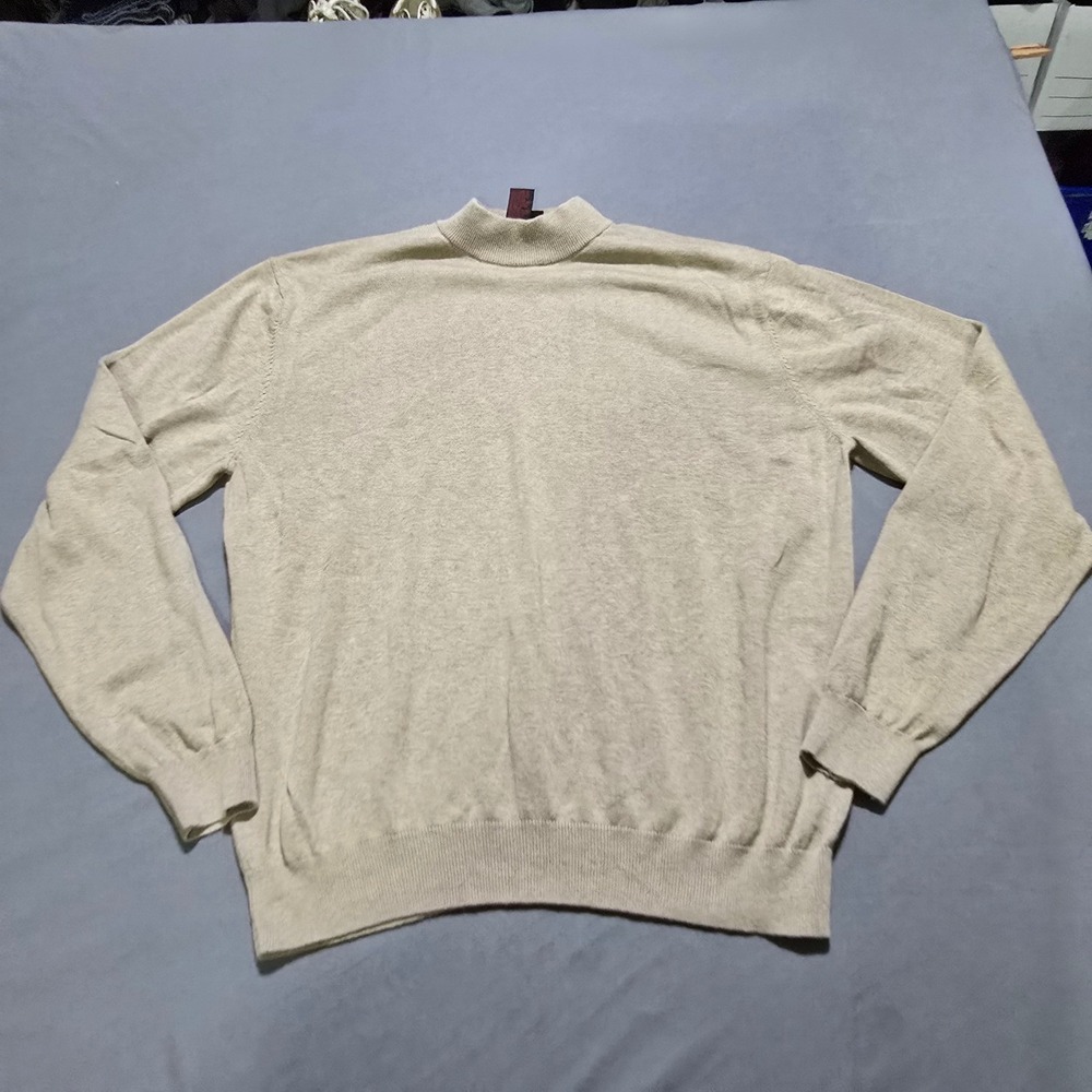 Tulliano Mock Neck Sweater Mens XL Tan Silk Cotton Blend Knit Pullover